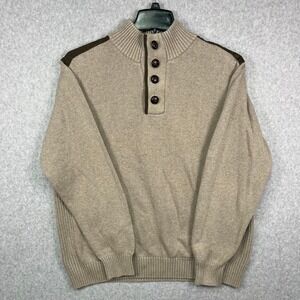 Haggar Sweater Men's L Beige Quarter Button Pullover Long Sleeve Outdoor Casual